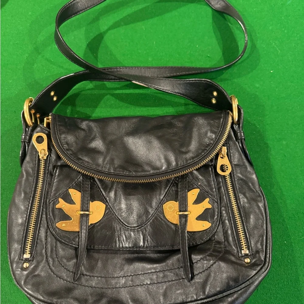 Marc Jacobs Black Shoulder Bag with Gold Bird Accents